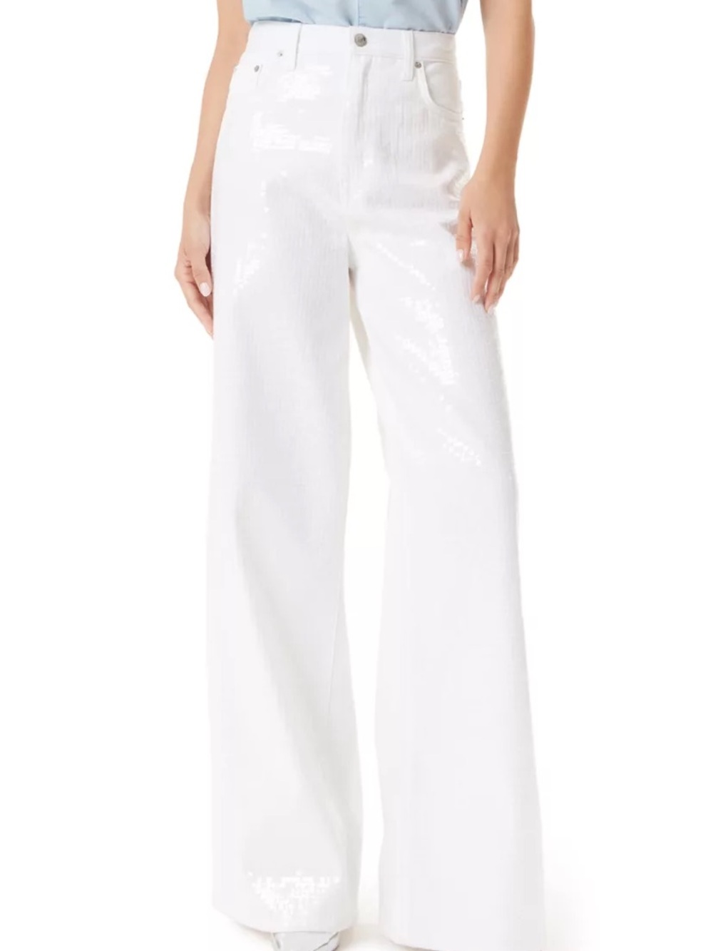 NWT Sam Edelman White Sequin Wide Leg Jeans 90s Bridal Wedding Party Pants 32